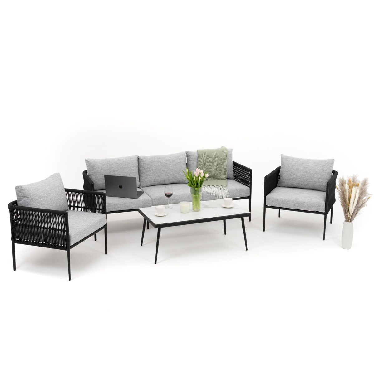 Zestaw mebli ogrodowych taras nowoczesne aluminiowe BELIZE biało szare