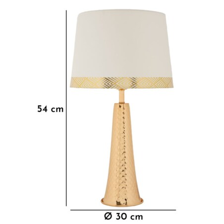 Lampa stołowa Tower, kolor złoty i biały, żelazo i tkanina, 30 x 30 x 54 cm, 1 x E27, do salonu i sypialni, Mauro Ferretti