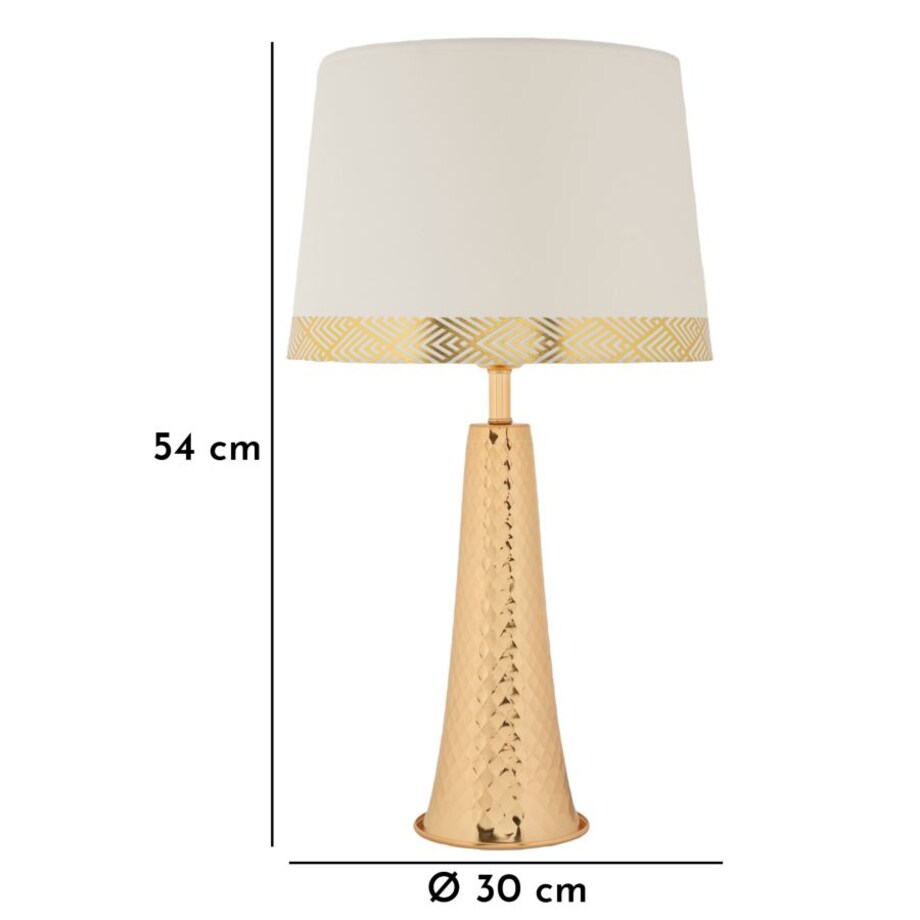 Lampa stołowa Tower, kolor złoty i biały, żelazo i tkanina, 30 x 30 x 54 cm, 1 x E27, do salonu i sypialni, Mauro Ferretti
