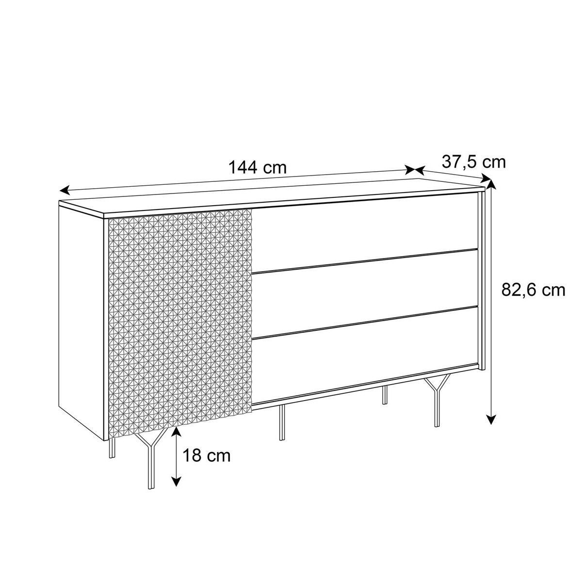 Komoda RICHMOND 1D KSZ144 z szufladami, czarna