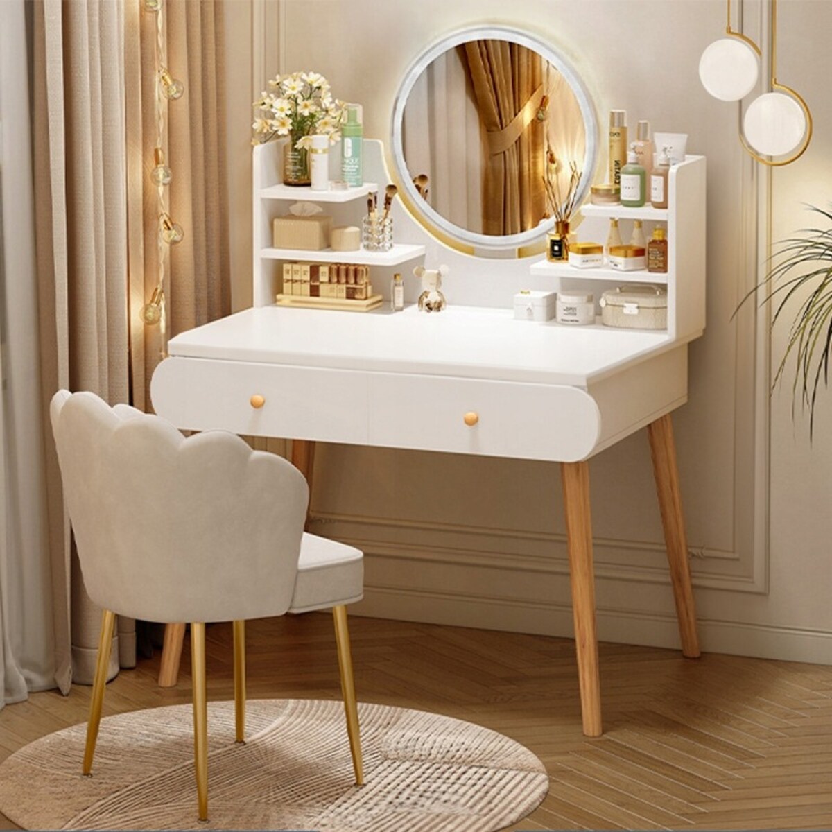 Toaletka kosmetyczna z lustrem biała duża loft