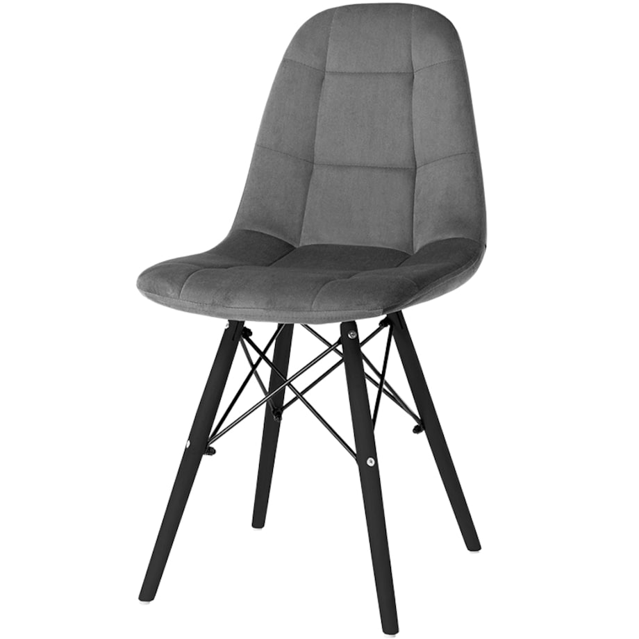 Krzesło skandynawskie tapicerowane szare nowoczesne welurowe pikowane