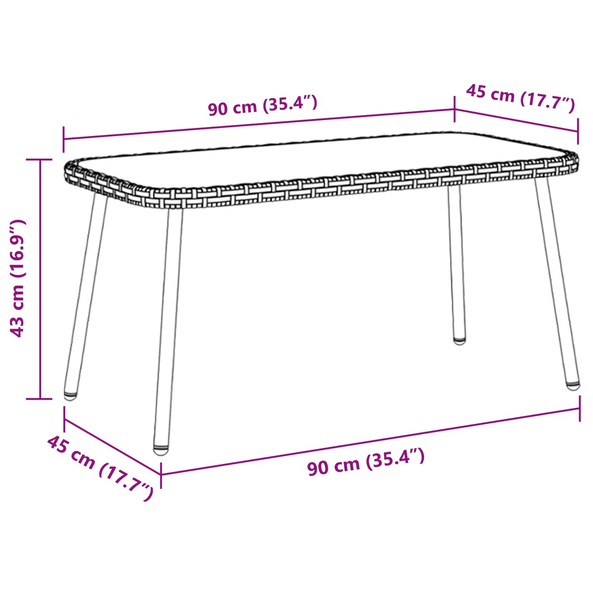 vidaXL Stolik kawowy Natural 90x45x42 cm z polirattanu
