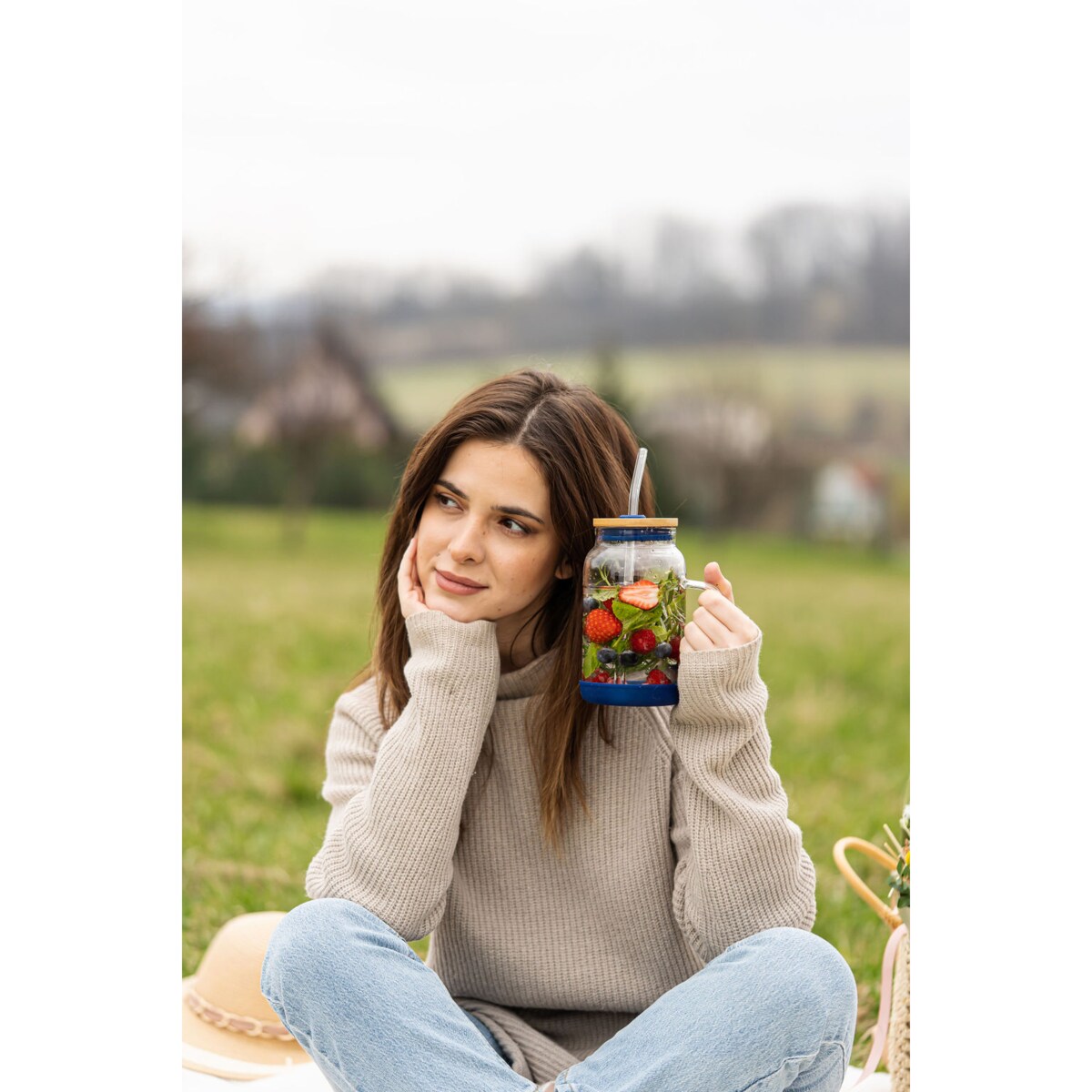 Słoik ze słomką 600 ml granatowy Fuori 29811
