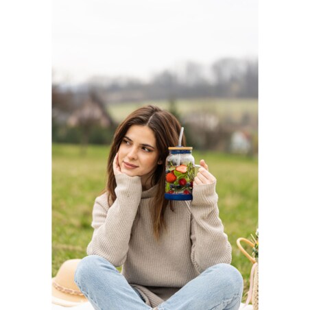 Słoik ze słomką 600 ml granatowy Fuori 29811