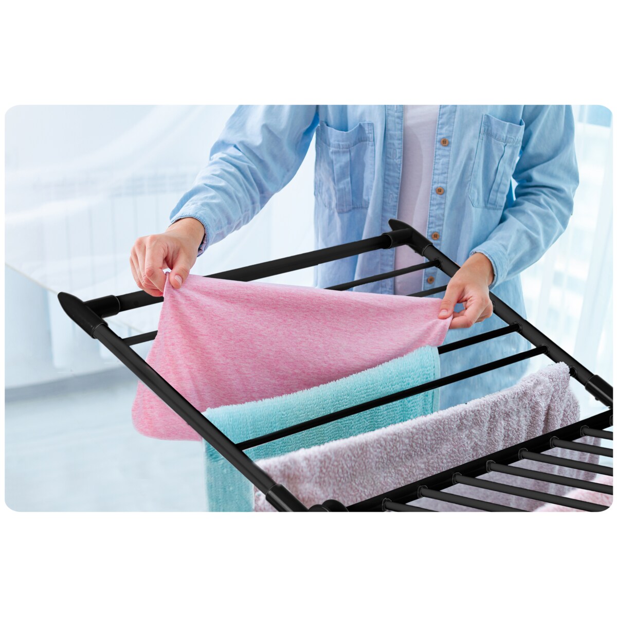 Suszarka na pranie rozkładana teleskopowa stojąca 27m Massido Lydia czarna