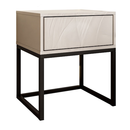 BLANCO KASZMIR stolik nocny 45x52x37 cm, kaszmir front, czarna metalowa podstawa