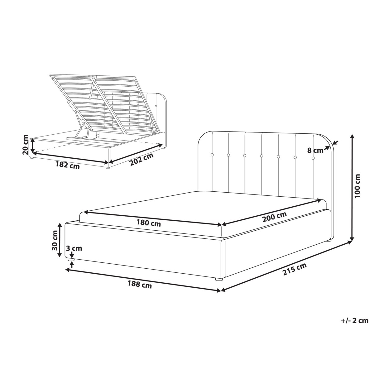 Łóżko z pojemnikiem CHALLANS 180 x 200 cm Beżowoszary
