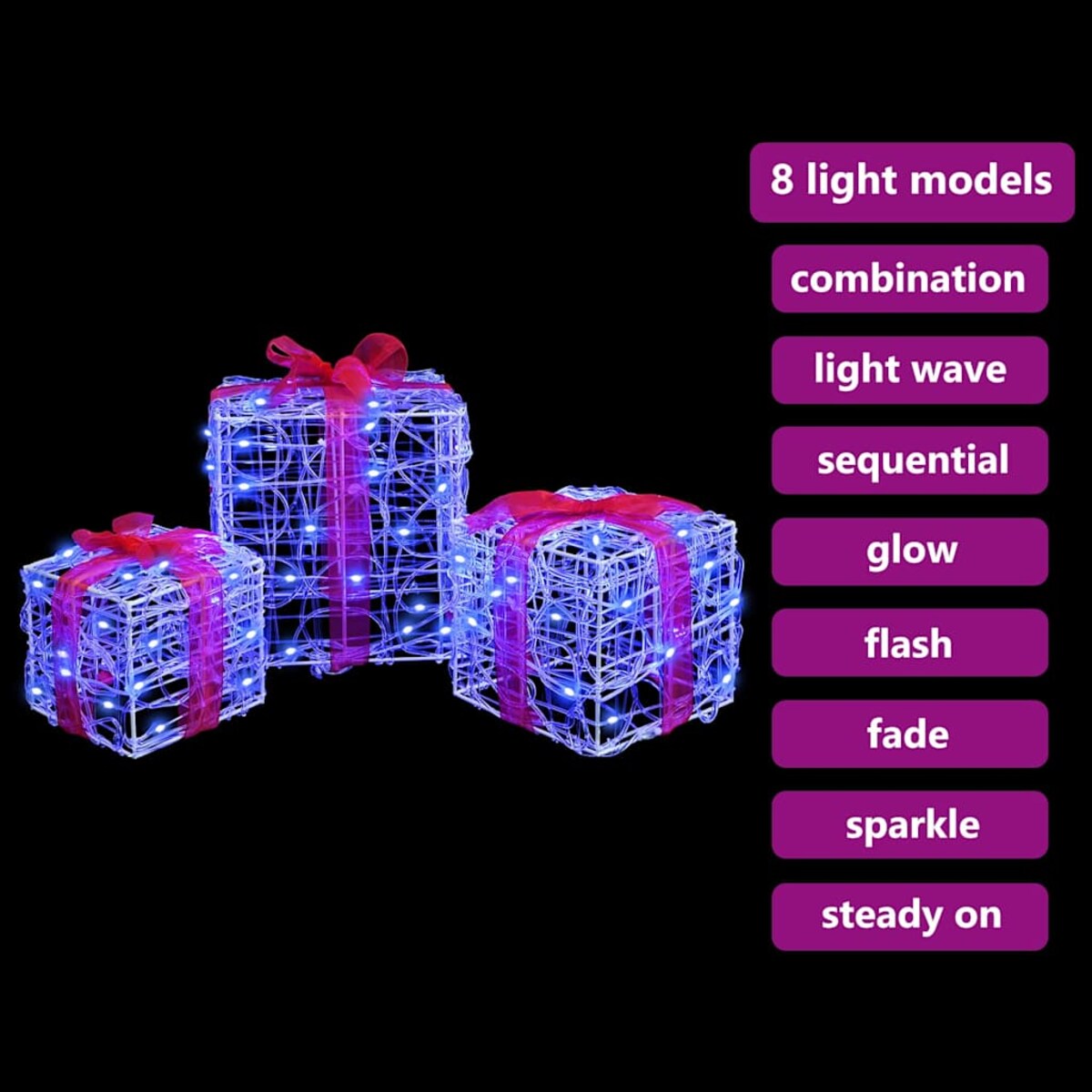 vidaXL Pudełko Prezentowe 3 pcs Niebieski 20 x 20 x 20 cm Akryl