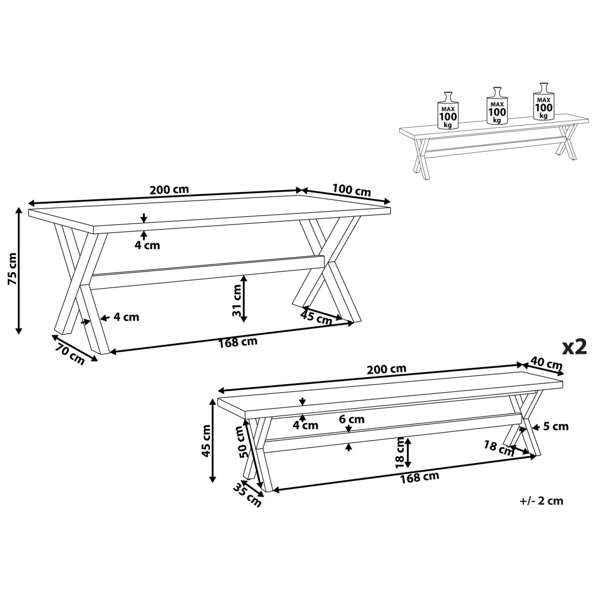 Zestaw ogrodowy stół i 2 ławki szary OLBIA