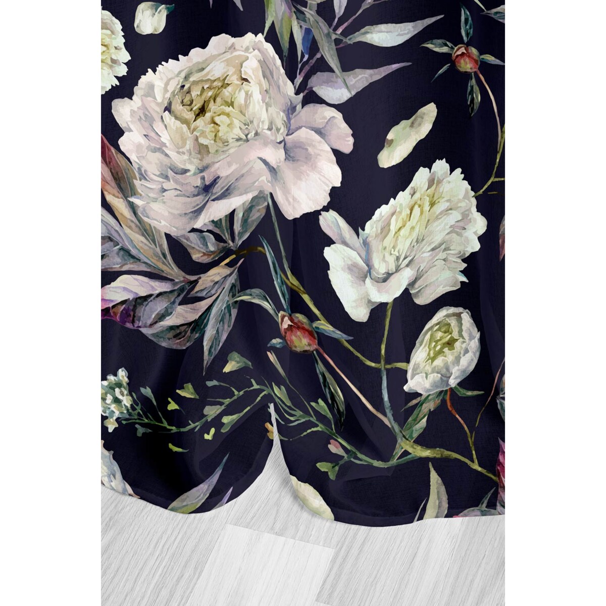 Czarna Zasłona do Salonu w Kwiaty 140 x 250