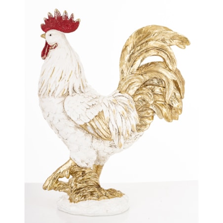 Dekoracja - kogut 34,5x25,5x11,5 cm CAZZO biało-złoty