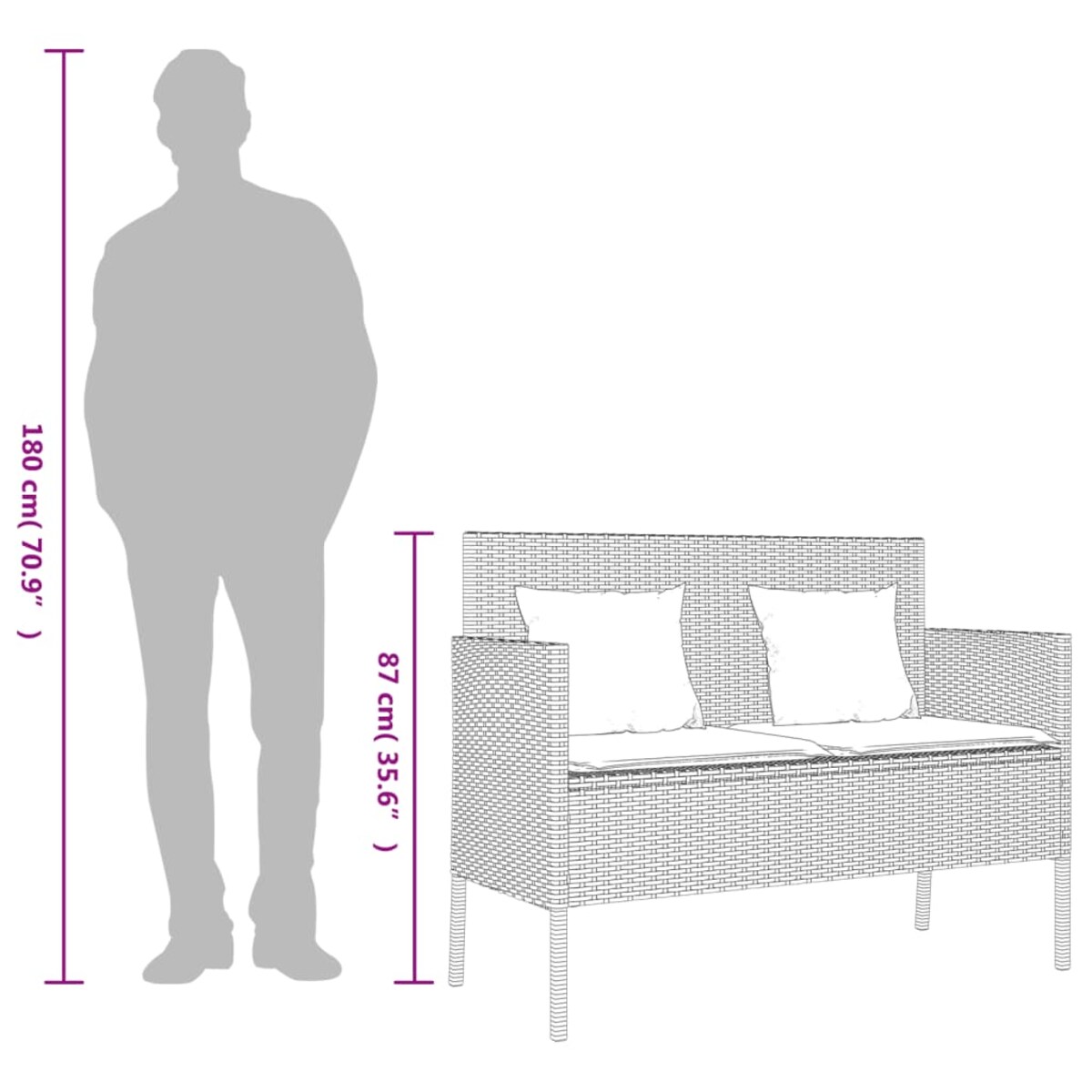 vidaXL Ławka ogrodowa z poduszkami, czarna, polirattan