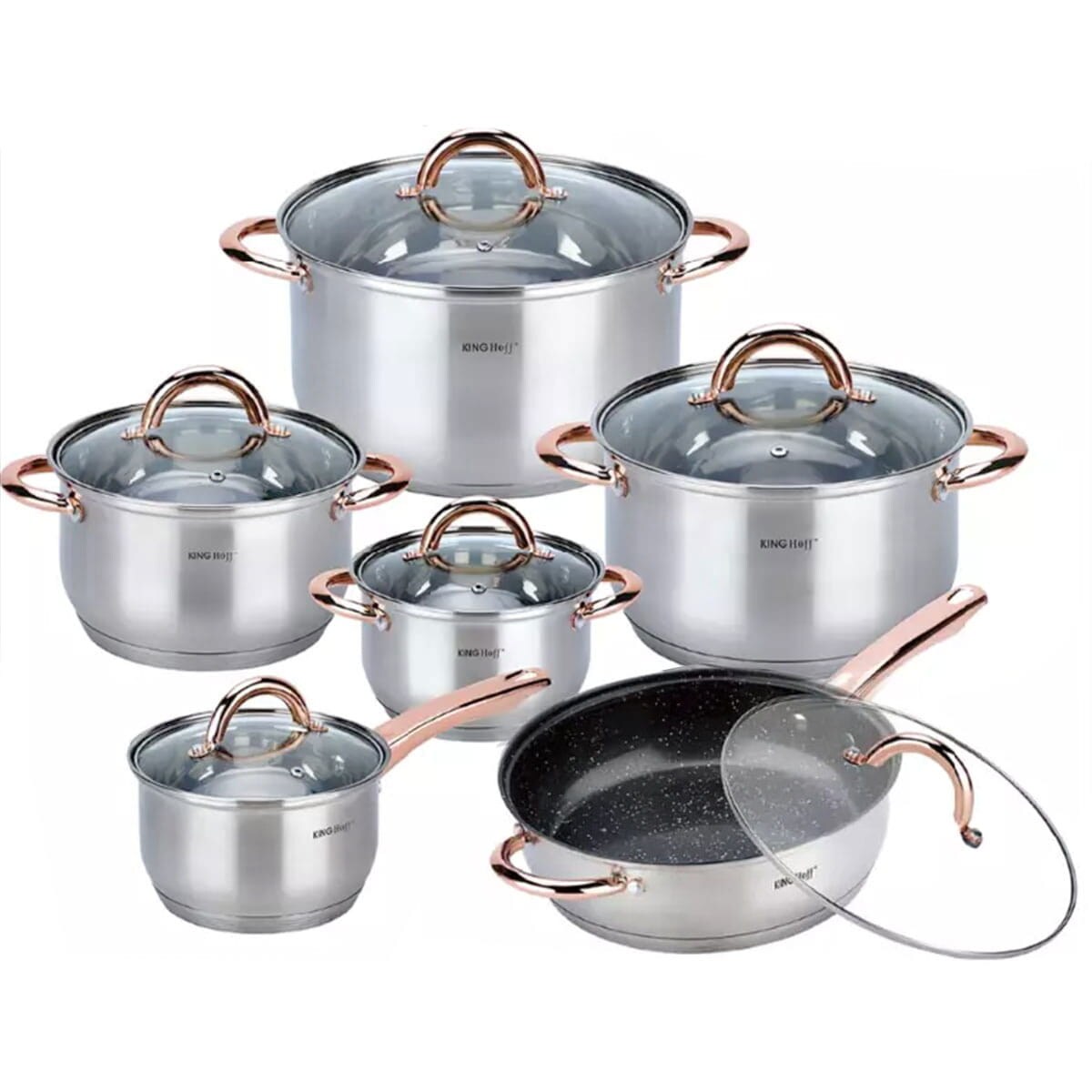 Zestaw garnków stalowych 12 ele. garnki na indukcję komplet Rosegold KINGHOFF
