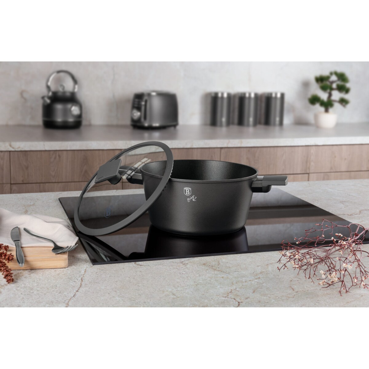 Garnek tytanowy z pokrywką 28cm 6.1L BERLINGER HAUS Antracit