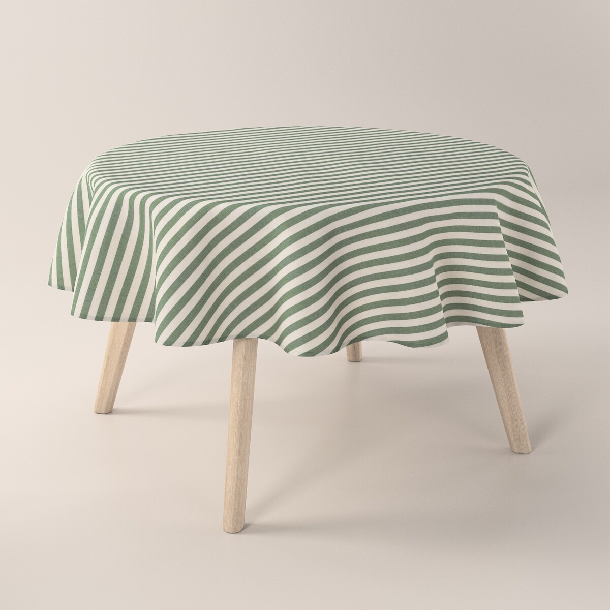 Obrus okrągły 130 x 130 cm zielono-białe pasy (1,5cm)