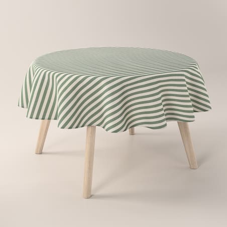 Obrus okrągły 130 x 130 cm zielono-białe pasy (1,5cm)