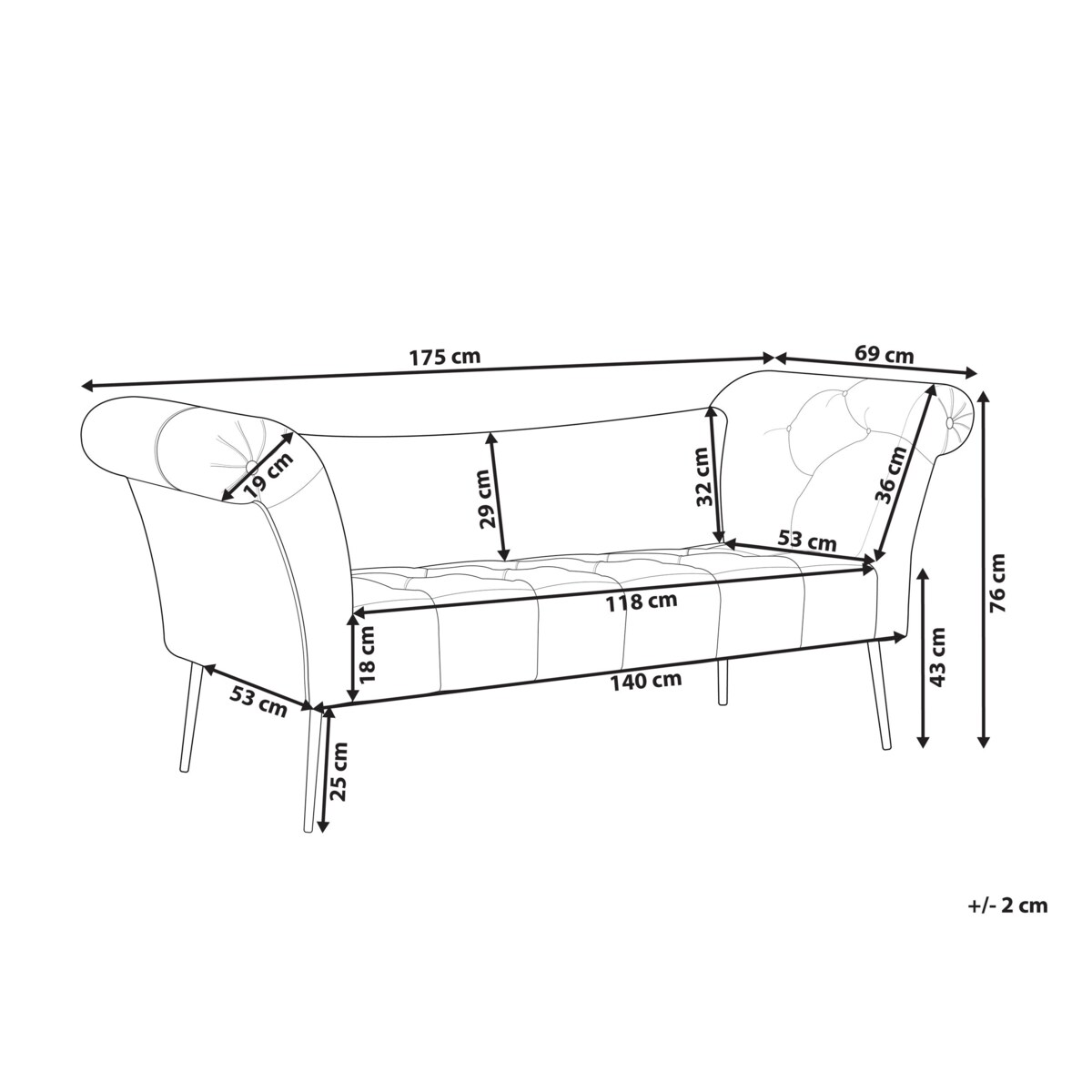 Szezlong NANTILLY Welur Lazurowy