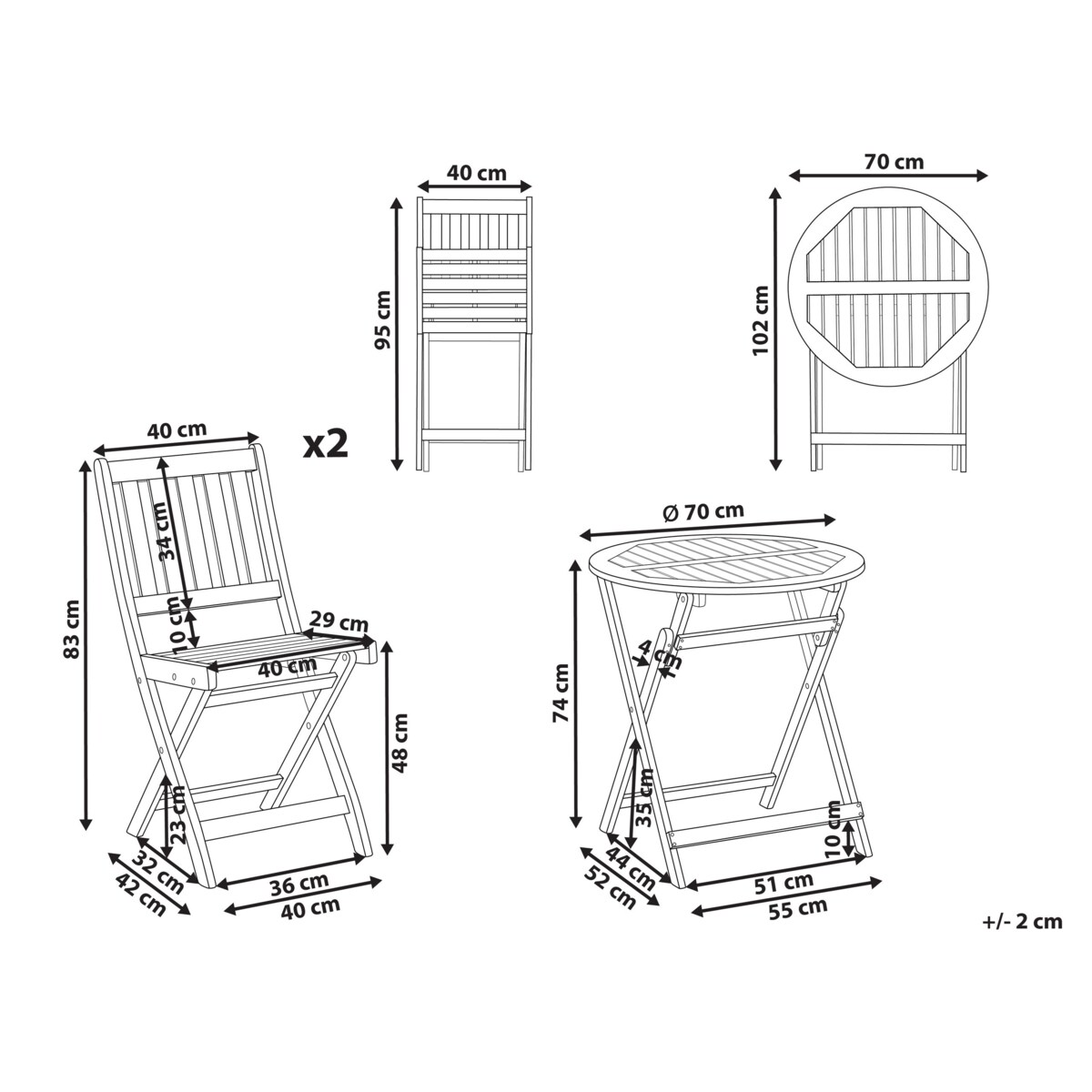 Zestaw mebli balkonowych Składane FEBBIO Certyfikowane drewno akacjowe Brązowy