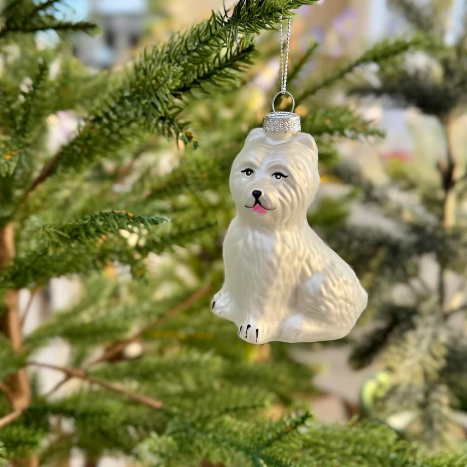 VILLA ITALIA Bombka szklana PIES biały 8,5 cm