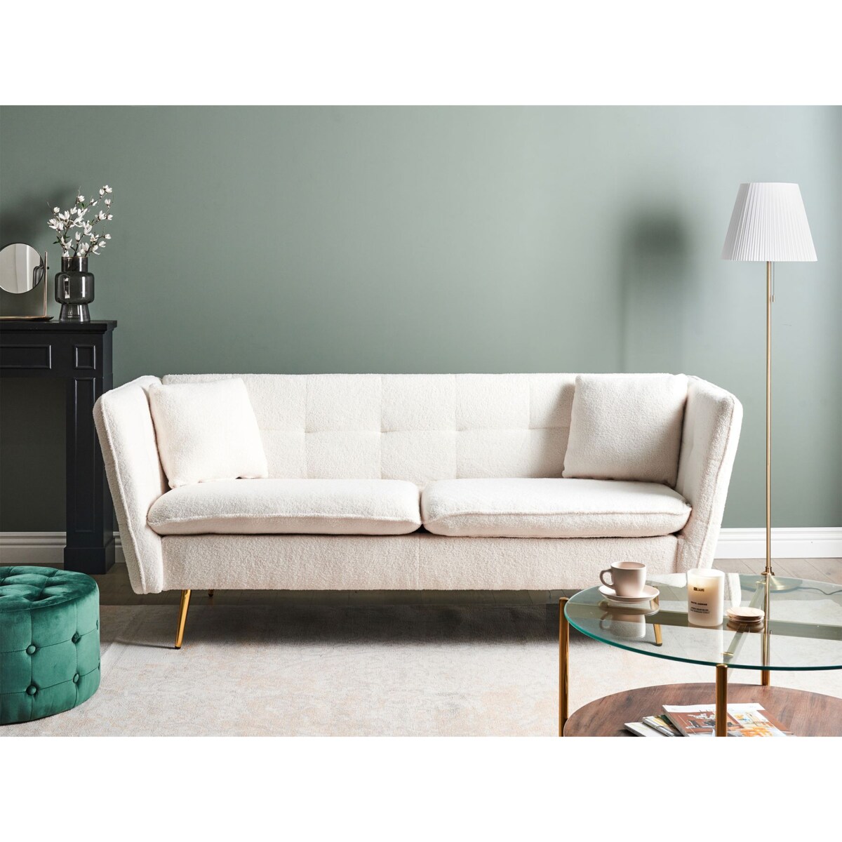 Sofa 3-osobowa boucle biała FREDERICA