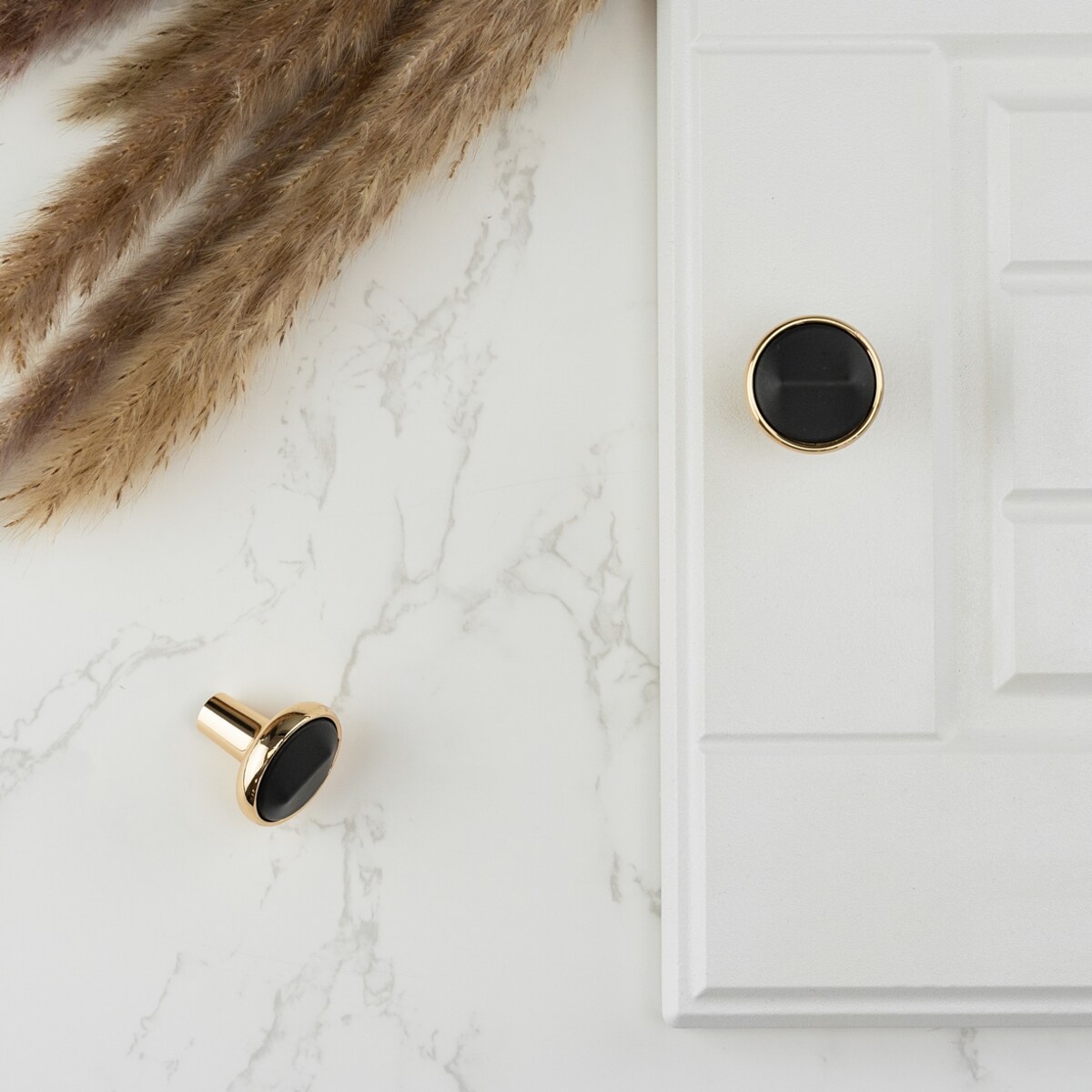 Gałka do mebli złota meblowa uchwyt z czarnym kamieniem