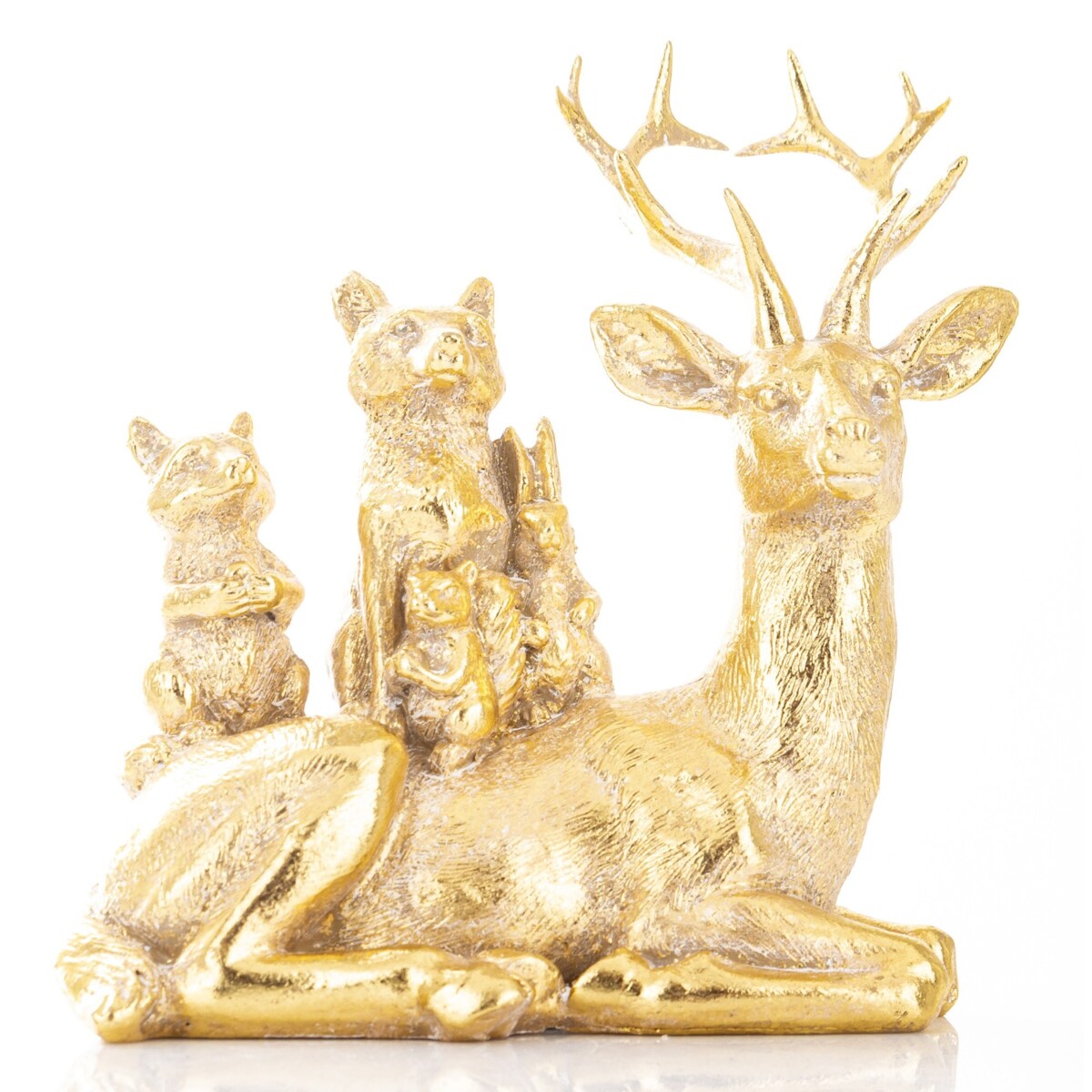 Dekoracja - złoty jeleń i zwierzaki 15x12x7 cm SANU leżący
