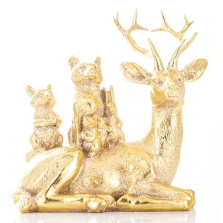 Dekoracja - złoty jeleń i zwierzaki 15x12x7 cm SANU leżący