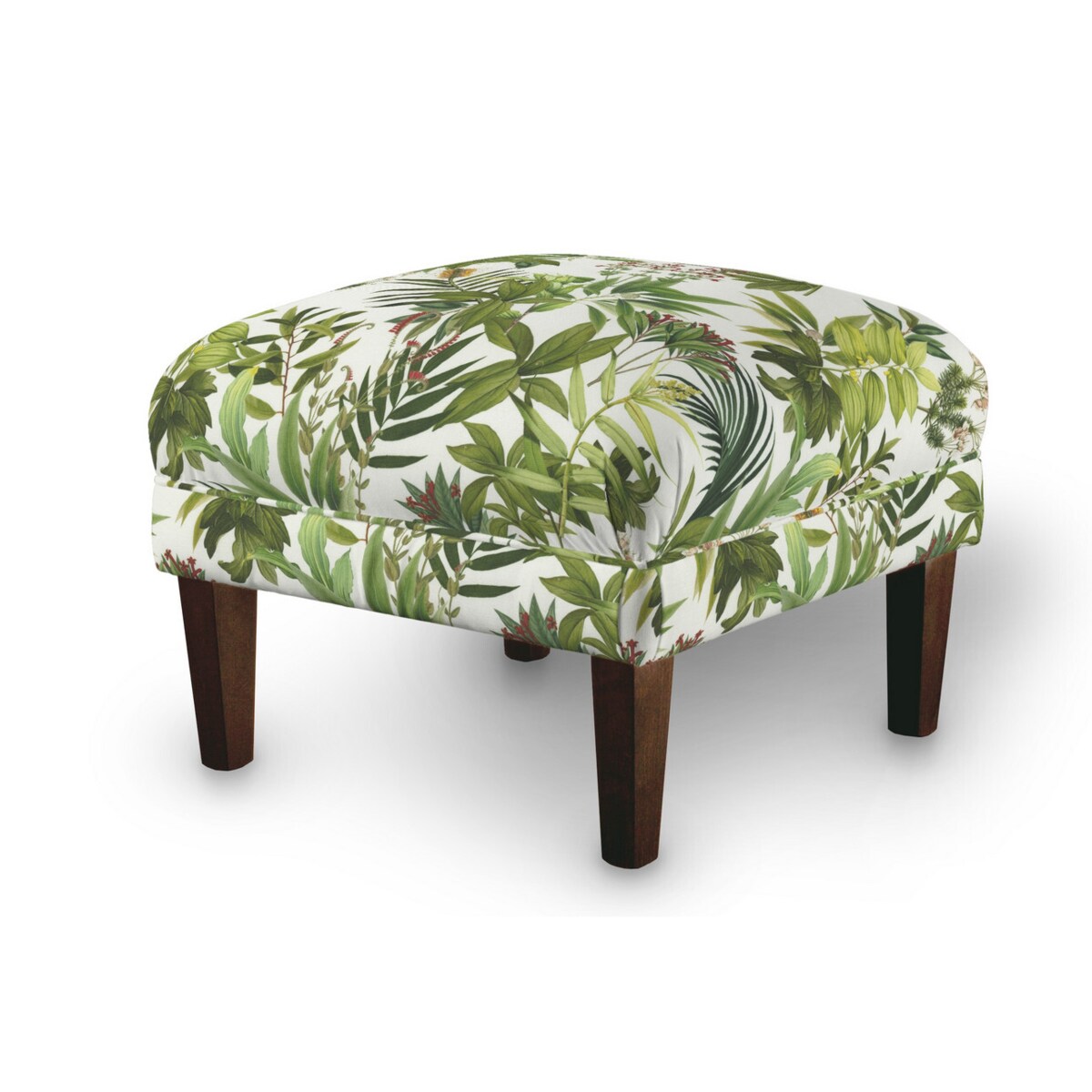 Podnóżek do fotela, zielono-czerwona roślinność na białym tle, 56 x 56 x 40 cm, Flowers