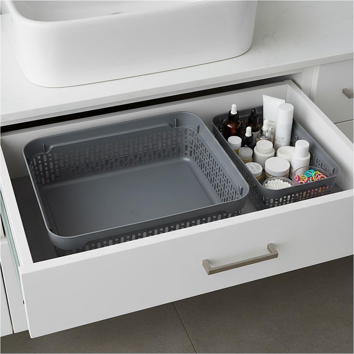 Koszyk Ażurowy Koszyczek S Plastikowy Na Kosmetyki Do Łazienki Pudełko Pojemnik Do Szuflady Szary