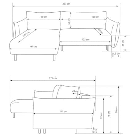 Narożnik DELI z funkcją spania na nóżkach, lewostronny, grafitowy