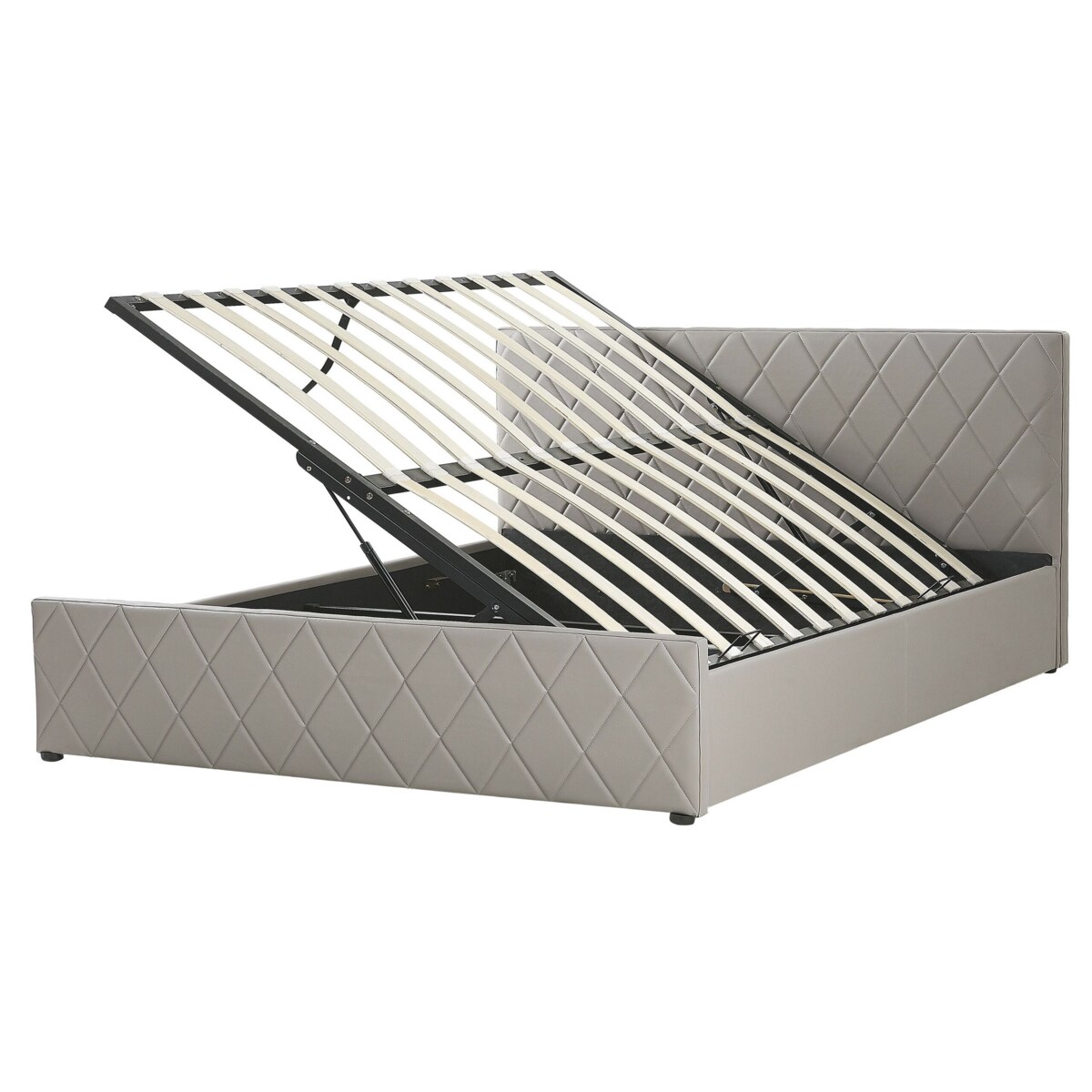 Łóżko z pojemnikiem ekoskóra 160 x 200 cm beżowoszare ROCHEFORT