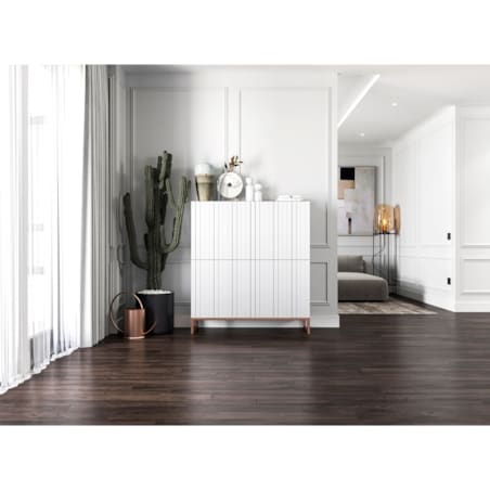 Komoda RTV Glamour Szafka RTV Glamour Biały Mat Ryflowane Fronty 112 cm