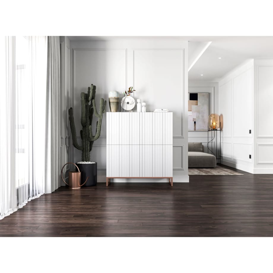 Komoda RTV Glamour Szafka RTV Glamour Biały Mat Ryflowane Fronty 112 cm