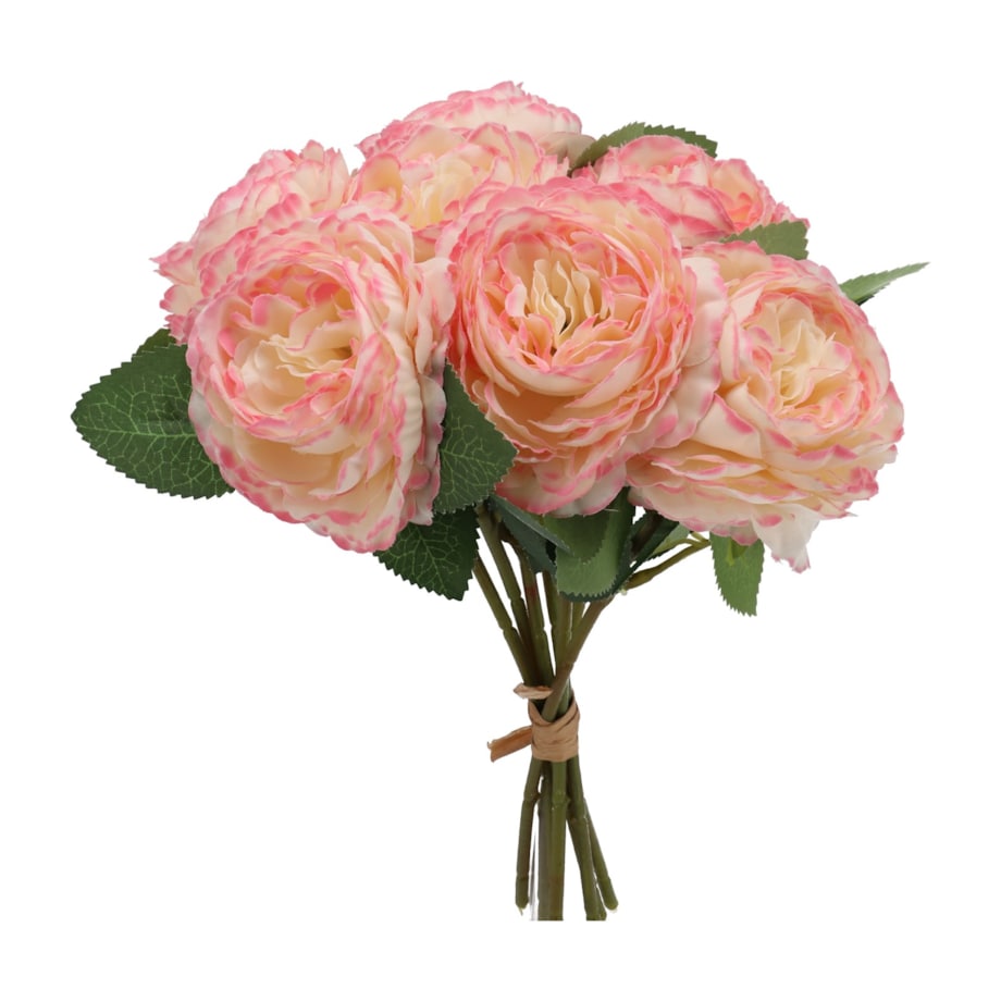 Sztuczne Kwiaty Sztuczny Bukiet Róże Angielskie 30 Cm Różowe Liście Ozdoba