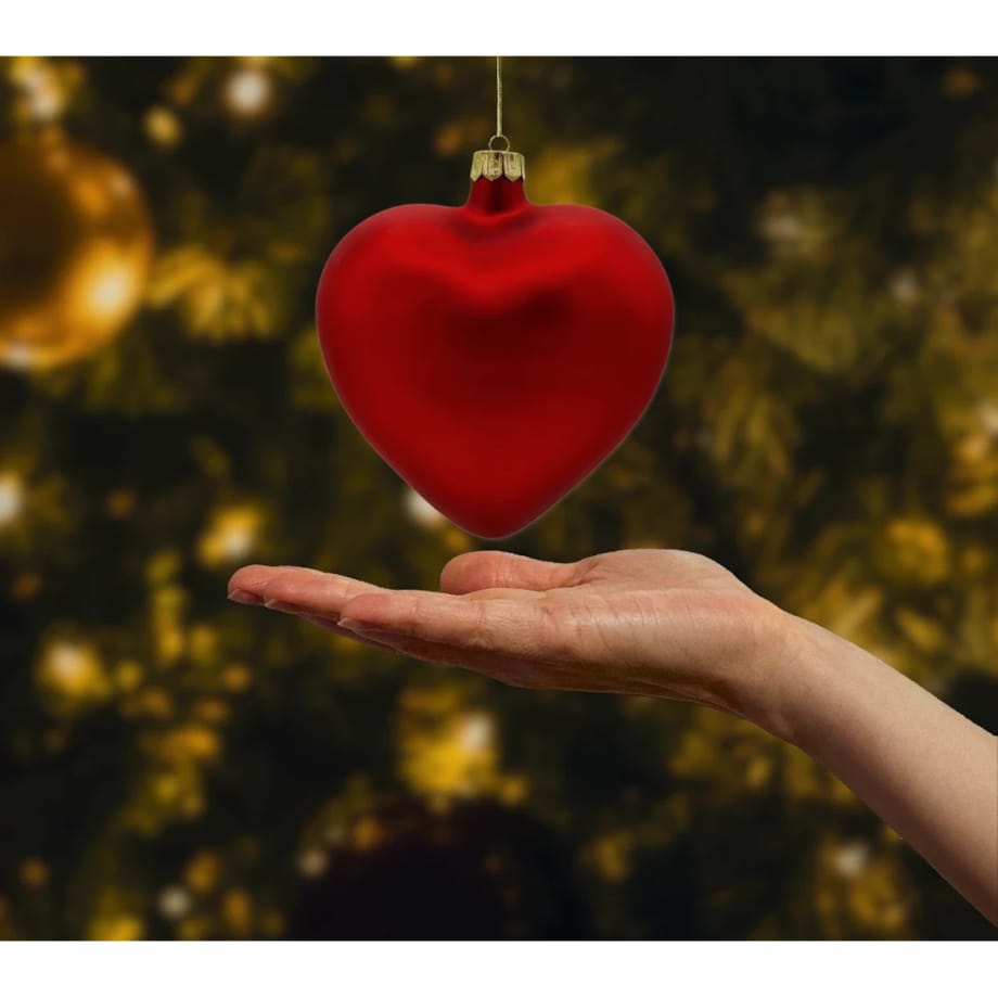 Bombka choinkowa szklana: czerwone matowe serce