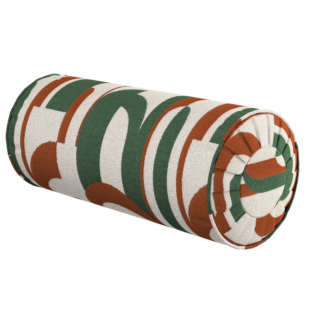 Poduszka wałek z zakładkami, zielono-czerwony wzory na kremowym tle, Ø20 x 50 cm, Cosy Home