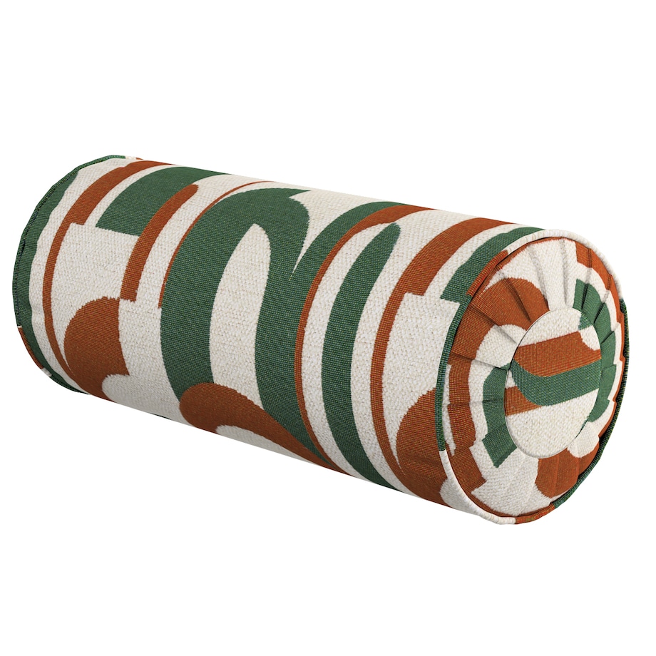 Poduszka wałek z zakładkami, zielono-czerwony wzory na kremowym tle, Ø20 x 50 cm, Cosy Home