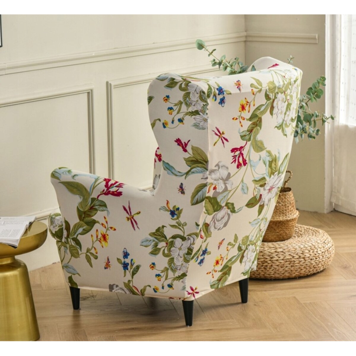 POKROWIEC NA FOTEL USZAK KWIATY WZORY ELASTYCZNY [22EW1]