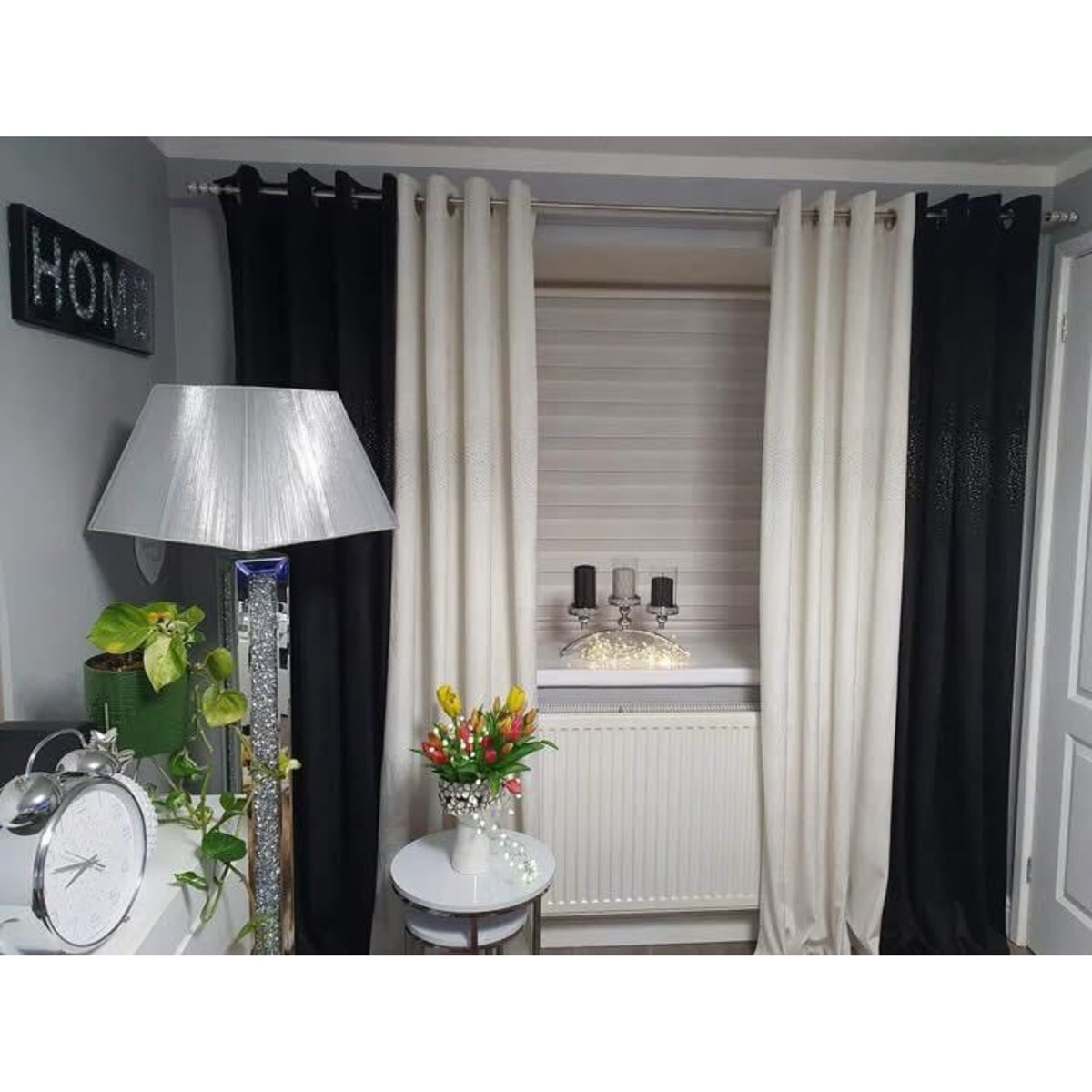 Zasłona welurowa "ALLUMINIUM" 140x250 KRYSZTAŁKI na przelotki śmietana