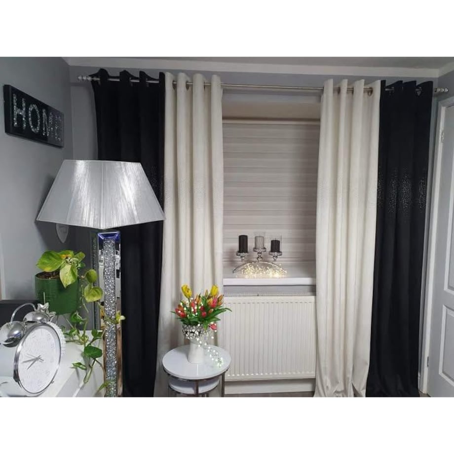 Zasłona welurowa "ALLUMINIUM" 140x250 KRYSZTAŁKI na przelotki śmietana