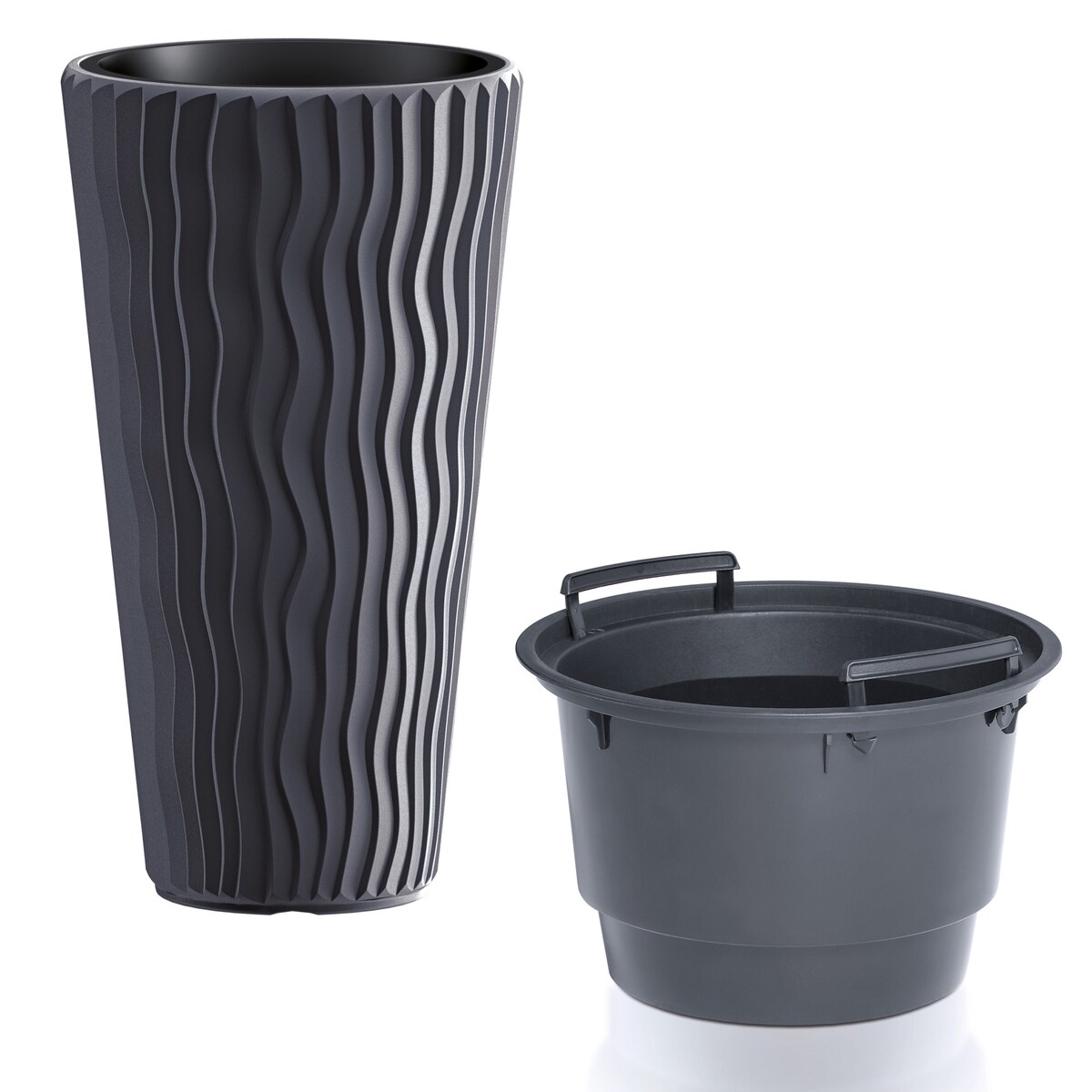 Doniczka Donica Ogrodowa 29,7 Cm Okrągła Wysoka Na Taras Do Ogrodu Domu Antracytowa