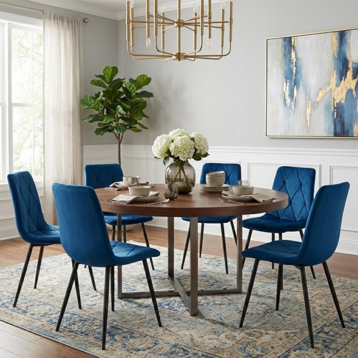 Krzesło tapicerowane welurowe granatowe do salonu jadalni