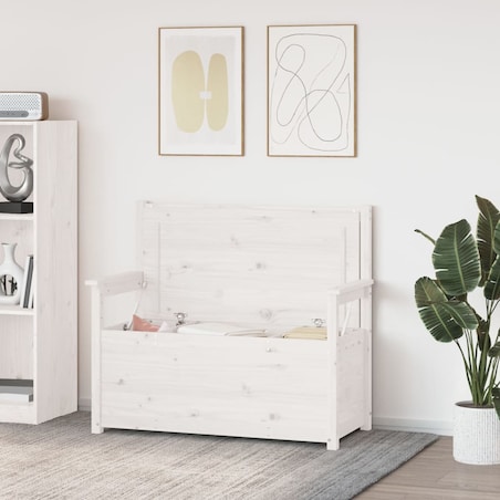 vidaXL Ławka, biała, 112,5x51,5x96,5 cm, lite drewno sosnowe