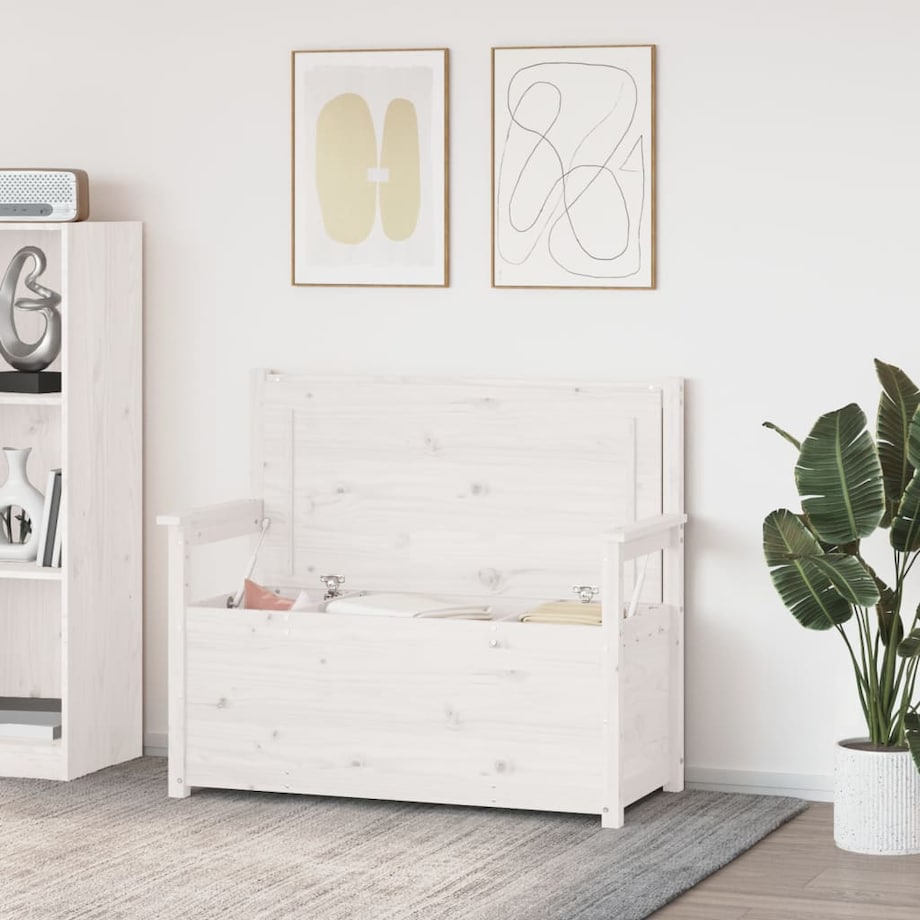 vidaXL Ławka, biała, 112,5x51,5x96,5 cm, lite drewno sosnowe