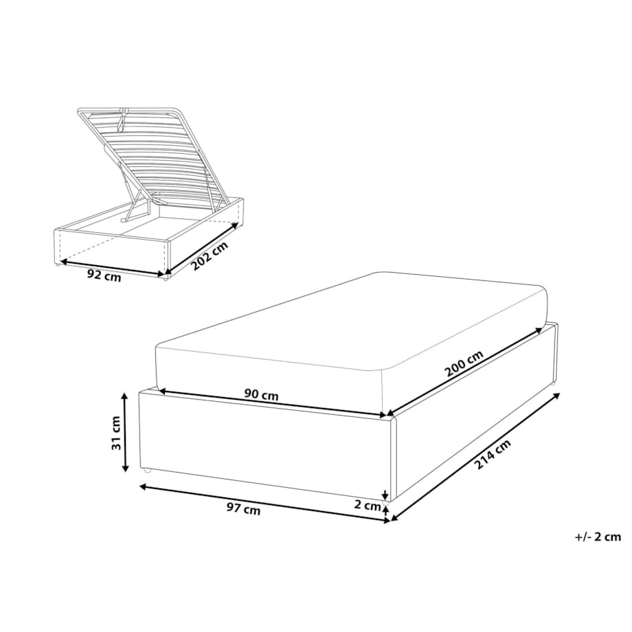 Łóżko z pojemnikiem tapicerowane 90 x 200 cm szare DINAN