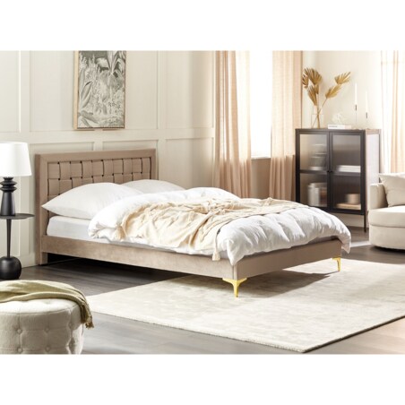 Łóżko welurowe 140 x 200 cm beżowoszare LIMOUX