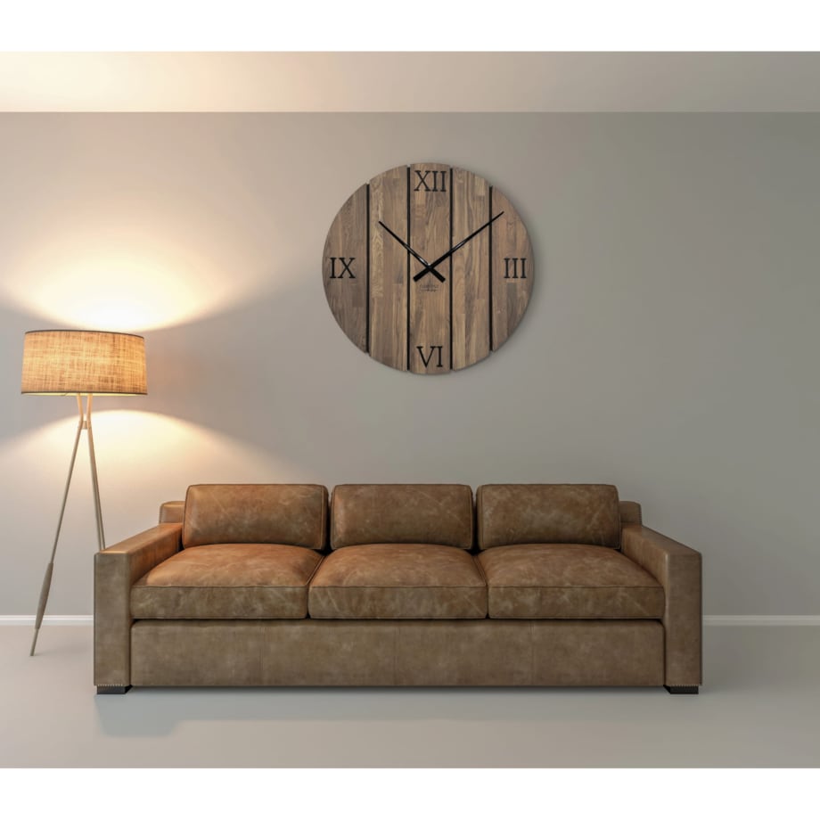 Duży zegar ścienny drewniany Solid Oak brązowy 80cm