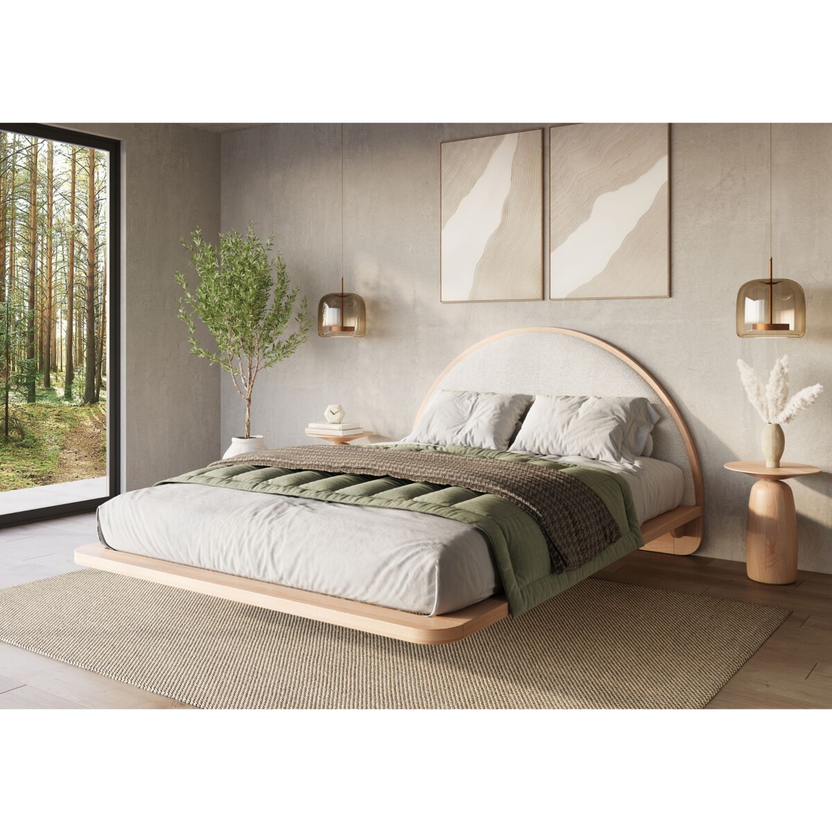 Łóżko lewitujące drewniane bukowe Visby MOMOKO / 120x200 cm, kolor naturalny