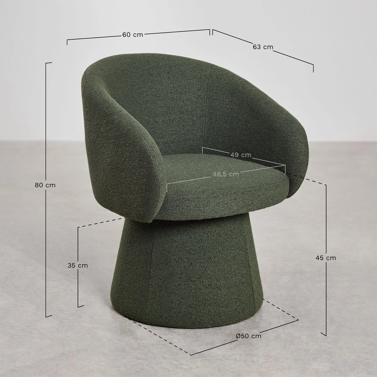 Obrotowe krzesło do jadalni, bouclé ciemnozielone Flavian